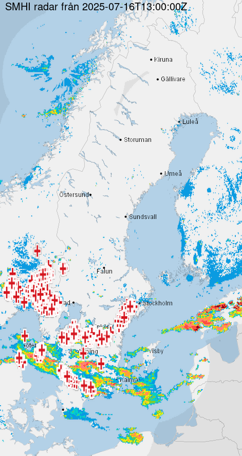 SMHI radar + NAM vind